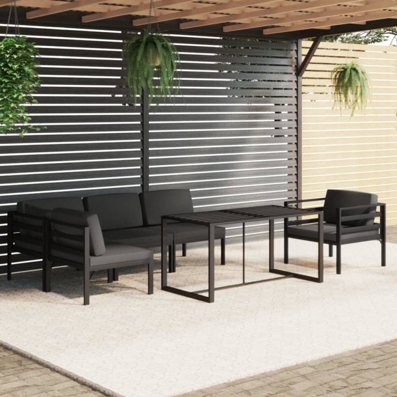 vidaXL Set muebles de jardín 6 pzas y cojines aluminio gris antracita vidaXL Set muebles de jardín 6 pzas y cojines aluminio gris antracita