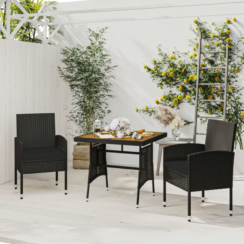 vidaXL Juego de comedor de jardín 3 pzas ratán sintético negro