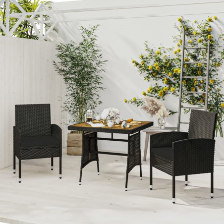 vidaXL Juego de comedor de jardín 3 pzas ratán sintético negro