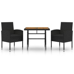 vidaXL Juego de comedor de jardín 3 pzas ratán sintético negro