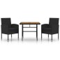 vidaXL Juego de comedor de jardín 3 pzas ratán sintético negro