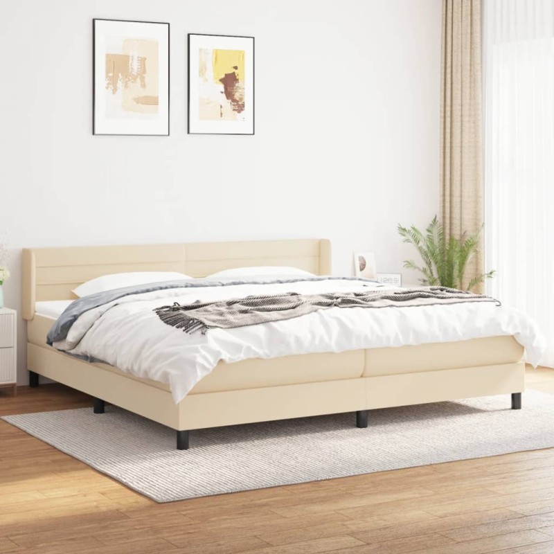 vidaXL Cama box spring con colchón tela color crema 200x200 cm vidaXL Cama box spring con colchón tela color crema 200x200 cm