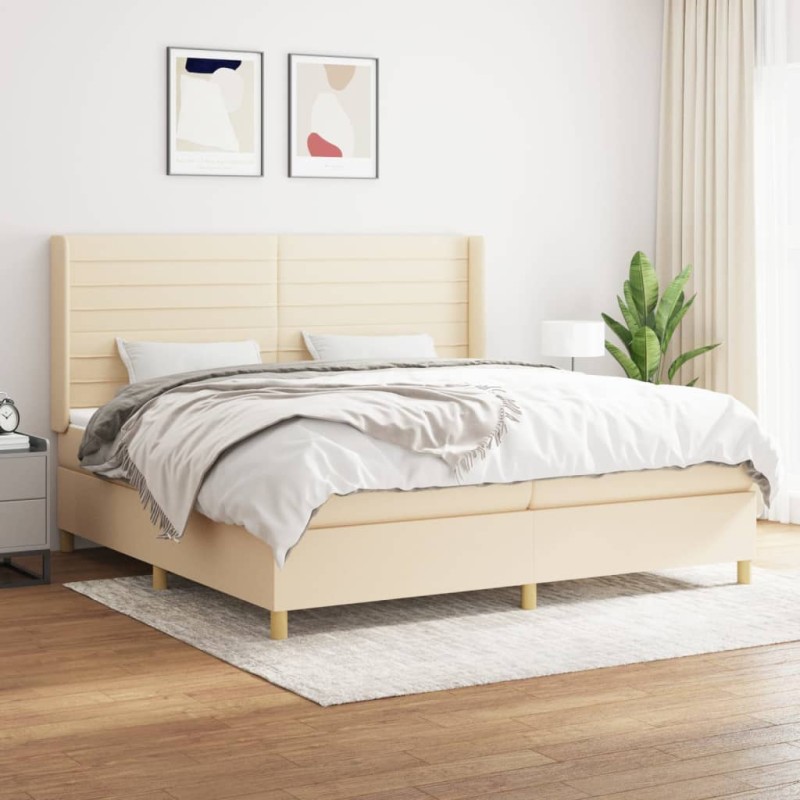 vidaXL Cama box spring con colchón tela color crema 200x200 cm vidaXL Cama box spring con colchón tela color crema 200x200 cm