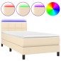 vidaXL Cama box spring colchón y luces LED tela crema 100x200 cm vidaXL Cama box spring colchón y luces LED tela crema 100x200 cm