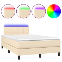 vidaXL Cama box spring con colchón y LED tela crema 120x200 cm