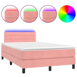 vidaXL Cama box spring colchón y LED terciopelo rosa 120x200 cm