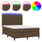 vidaXL Cama box spring colchón luces LED tela marrón oscuro 140x190 cm