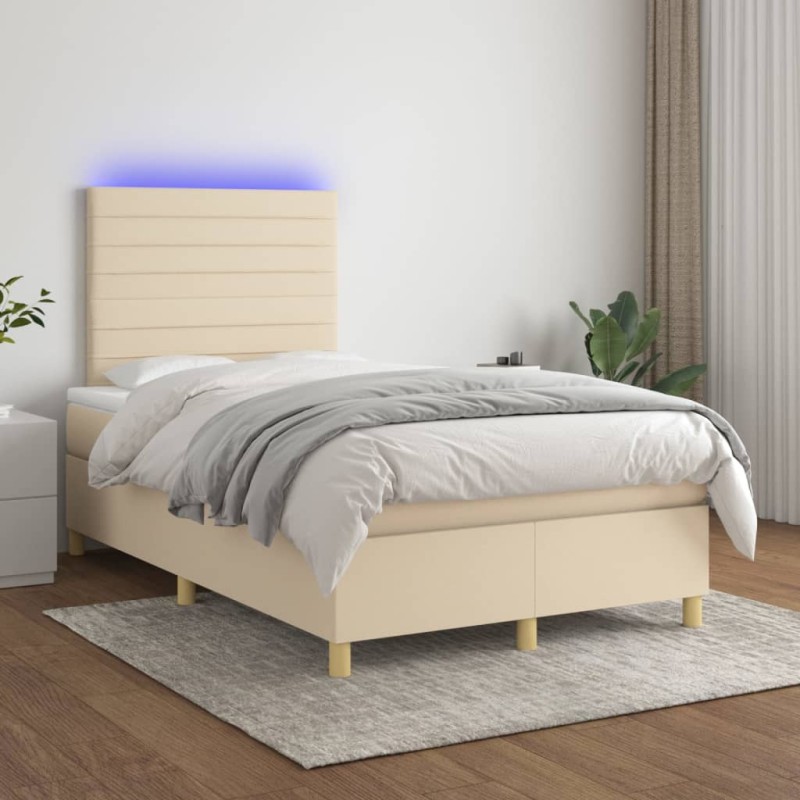 vidaXL Cama box spring con colchón y LED tela crema 120x200 cm vidaXL Cama box spring con colchón y LED tela crema 120x200 cm