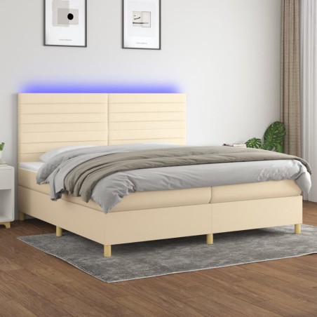 vidaXL Cama box spring colchón y luces LED tela crema 200x200 cm