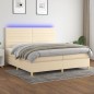 vidaXL Cama box spring colchón y luces LED tela crema 200x200 cm vidaXL Cama box spring colchón y luces LED tela crema 200x200 cm