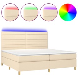 vidaXL Cama box spring colchón y luces LED tela crema 200x200 cm