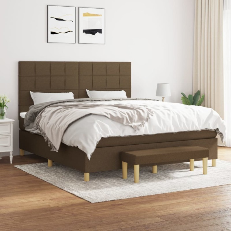 vidaXL Cama box spring con colchón tela marrón oscuro 180x200 cm vidaXL Cama box spring con colchón tela marrón oscuro 180x200 cm