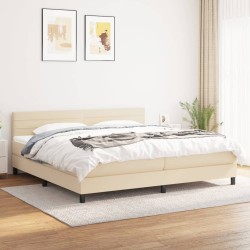 vidaXL Cama box spring con colchón tela color crema 200x200 cm