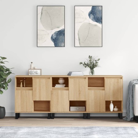 vidaXL Aparadores 3 uds madera contrachapada color roble sonoma