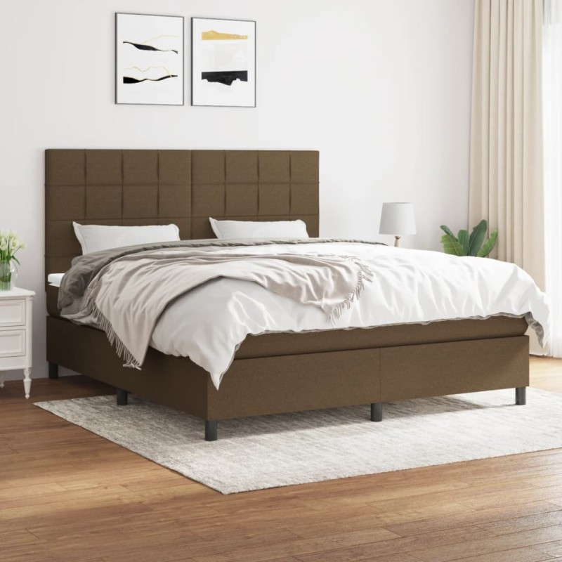 vidaXL Cama box spring con colchón tela marrón oscuro 180x200 cm vidaXL Cama box spring con colchón tela marrón oscuro 180x200 cm