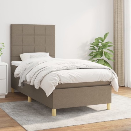 vidaXL Cama box spring con colchón tela gris taupe 90x190 cm