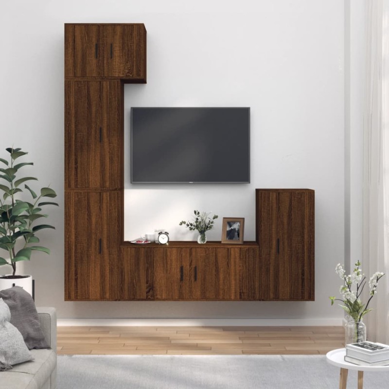 vidaXL Set de muebles para TV 5 pzas madera contrachapada roble marrón vidaXL Set de muebles para TV 5 pzas madera contrachapada roble marrón