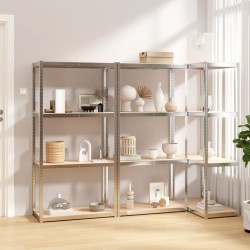 vidaXL Estantería 4 niveles 3 uds acero madera contrachapada plateado