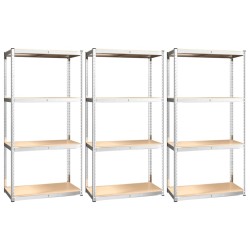 vidaXL Estantería 4 niveles 3 uds acero madera contrachapada plateado
