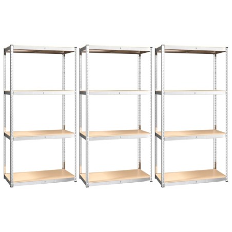 vidaXL Estantería 4 niveles 3 uds acero madera contrachapada plateado