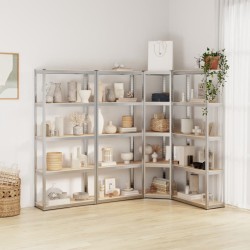vidaXL Estantería 5 niveles 4 uds acero madera contrachapada plateado