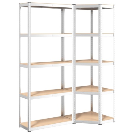 vidaXL Estantería 5 niveles 2 uds acero madera contrachapada plateado