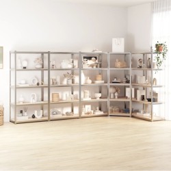 vidaXL Estantería 5 niveles 5 uds acero madera contrachapada plateado