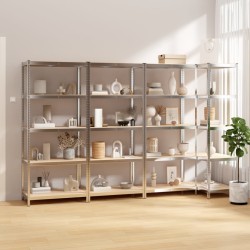 vidaXL Estantería 5 niveles 4 uds acero madera contrachapada plateado