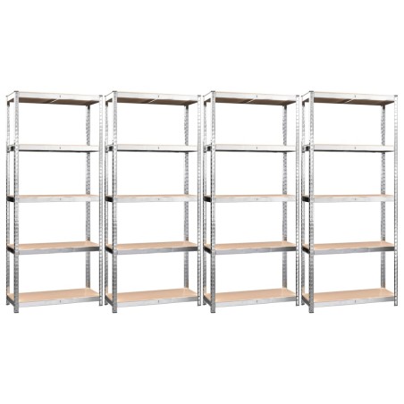 vidaXL Estantería 5 niveles 4 uds acero madera contrachapada plateado
