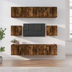 vidaXL Set de muebles de TV 8 pzas madera contrachapada roble ahumado