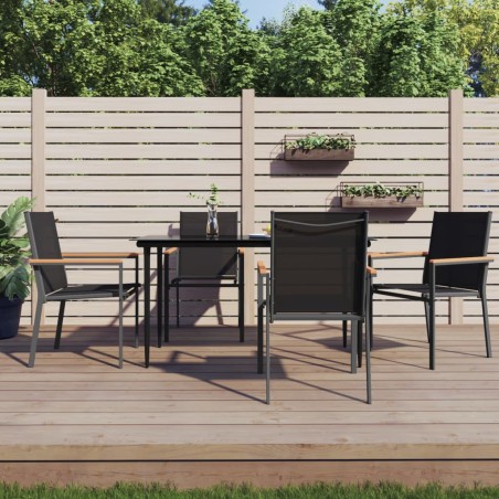 vidaXL Juego de comedor para jardín 5 piezas acero y textilene negro