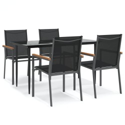 vidaXL Juego de comedor para jardín 5 piezas acero y textilene negro