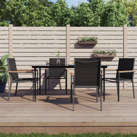 vidaXL Juego de comedor para jardín 5 piezas acero y textilene negro