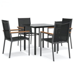 vidaXL Juego de comedor para jardín 5 piezas acero y textilene negro