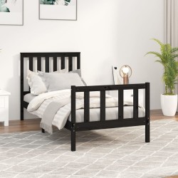 vidaXL Estructura de cama con cabecero madera de pino negro 100x200cm