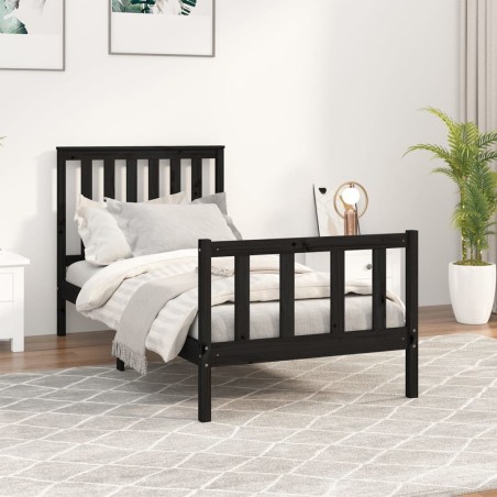 vidaXL Estructura de cama con cabecero madera de pino negro 100x200cm