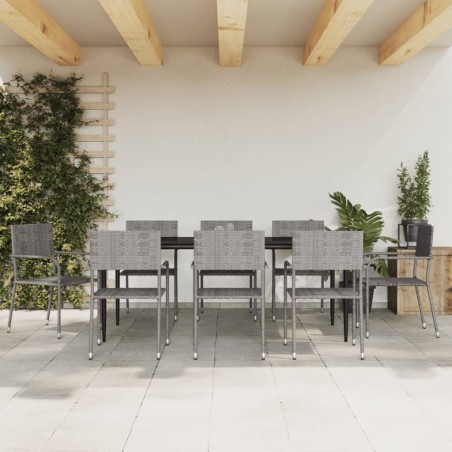 vidaXL Juego de comedor jardín 9 pzas ratán sintético acero gris negro