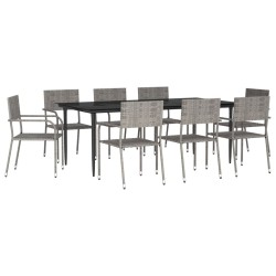 vidaXL Juego de comedor jardín 9 pzas ratán sintético acero gris negro
