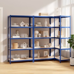 vidaXL Estantería 5 niveles 3 uds acero y madera contrachapada azul