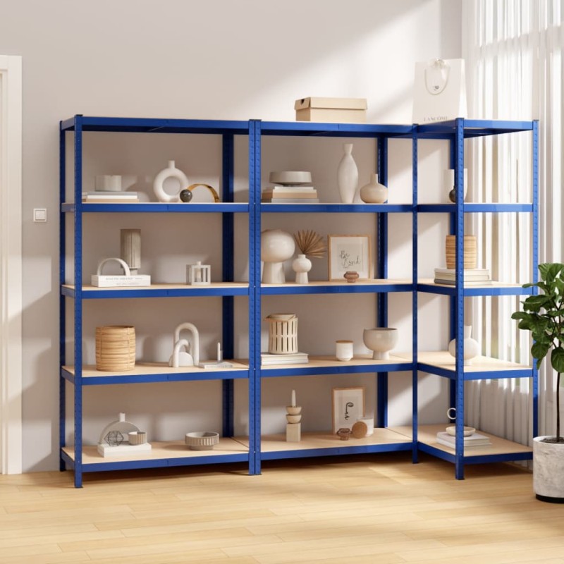 vidaXL Estantería 5 niveles 3 uds acero y madera contrachapada azul vidaXL Estantería 5 niveles 3 uds acero y madera contrachapada azul