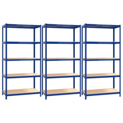vidaXL Estantería 5 niveles 3 uds acero y madera contrachapada azul
