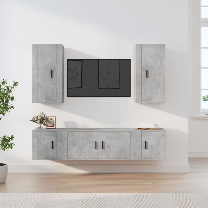 vidaXL Set de muebles de TV 5 pzas madera contrachapada gris hormigón