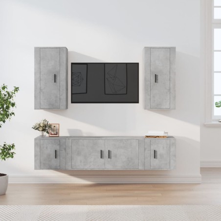 vidaXL Set de muebles de TV 5 pzas madera contrachapada gris hormigón