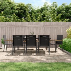 vidaXL Juego de comedor para jardín 9 piezas acero y textilene negro