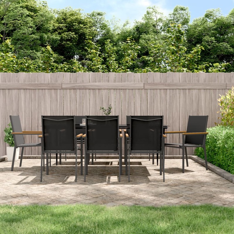 vidaXL Juego de comedor para jardín 9 piezas acero y textilene negro