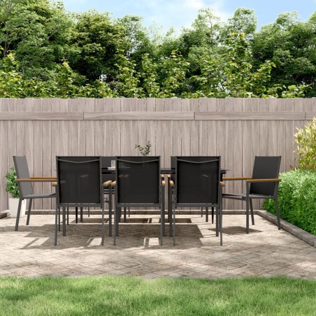 vidaXL Juego de comedor para jardín 9 piezas acero y textilene negro