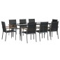 vidaXL Juego de comedor para jardín 9 piezas acero y textilene negro