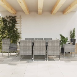 vidaXL Juego de comedor jardín 9 pzas ratán sintético acero gris negro