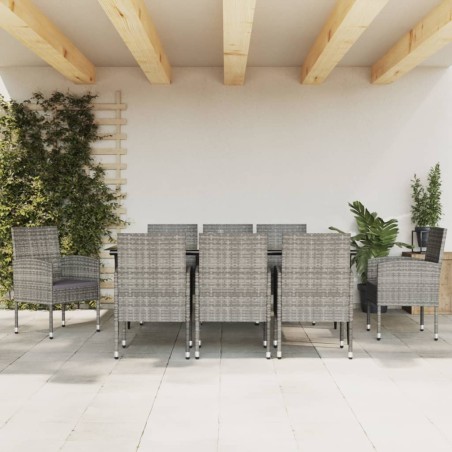 vidaXL Juego de comedor jardín 9 pzas ratán sintético acero gris negro