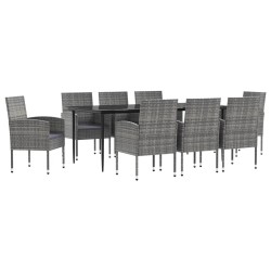vidaXL Juego de comedor jardín 9 pzas ratán sintético acero gris negro